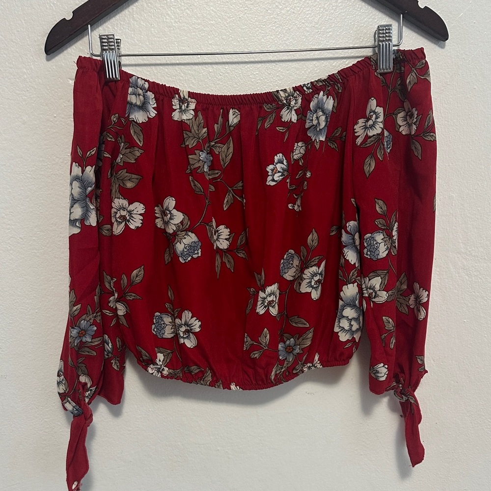 Ambiance Red Floral Off-Shoulder Blouse